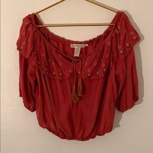 Red off the shoulder crop top